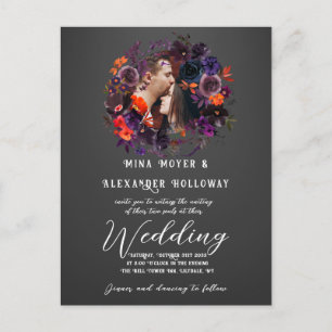 Cartão Postal Casamento QRC Foto Floral Gótica Escuro Elegante