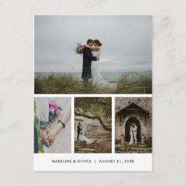 Cartão Postal Casamento Quatro Foto Simples Minimalista Obrigado