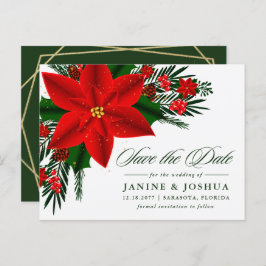 Cartão Postal Casamento Red Poinsettia Pine Greenery Salvar a Da