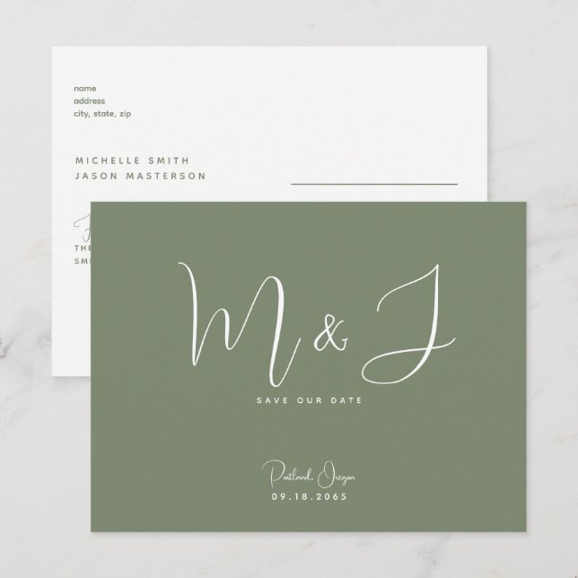 Cartão Postal Casamento Rich Sage Salve a Data (Frente/Verso)