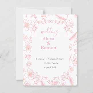 Cartão Postal casamento rosa