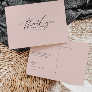 Cartão Postal Casamento Rosa Maciço Minimalista Obrigado