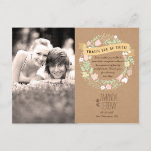 Cartão Postal Casamento Russo Boho Pastel Floral Wreath