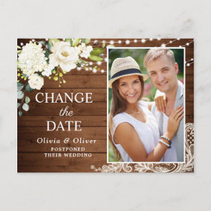 Cartão Postal Casamento Russo de Rosas Brancas Elegantes Adiado