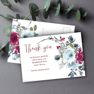 Cartão Postal Casamento Russo Floral Burgundy Obrigado