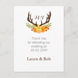 Cartão Postal Casamento Rustic Antler Deer Floral Woodland