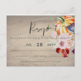 Cartão Postal Casamento Rustic Autumn Fall Pumpkins Flowers