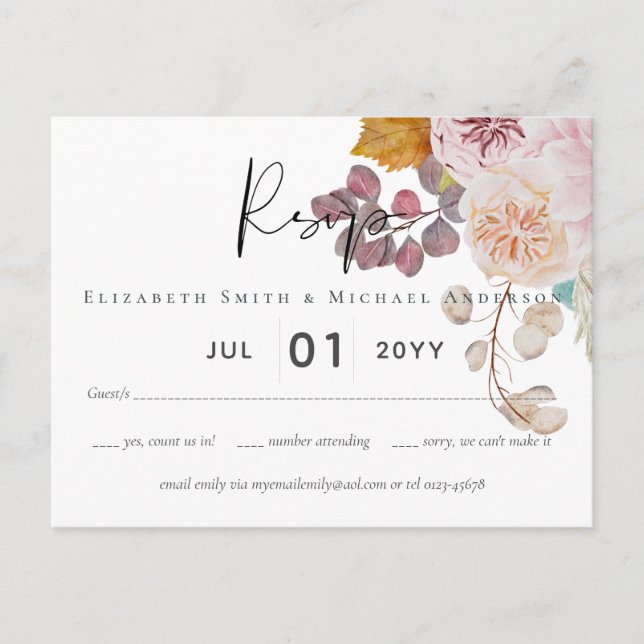 Cartão Postal Casamento Rustic Autumn Fall Pumpkins Flowers (Frente)