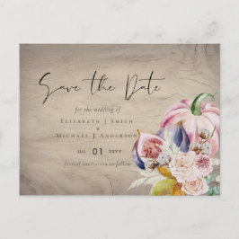 Cartão Postal Casamento Rustic Autumn Fall Pumpkins Flowers