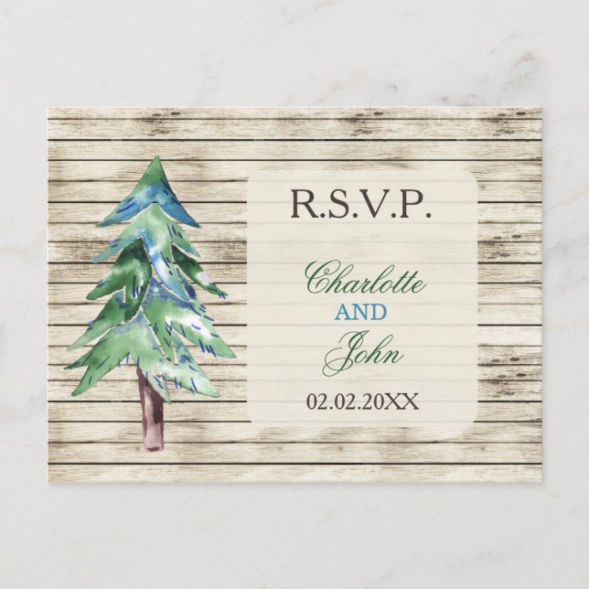 Cartão Postal Casamento Rustic Barn Wood Pine (Frente)