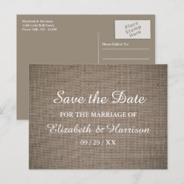 Cartão Postal Casamento Rustic Burlap Salvar A Data