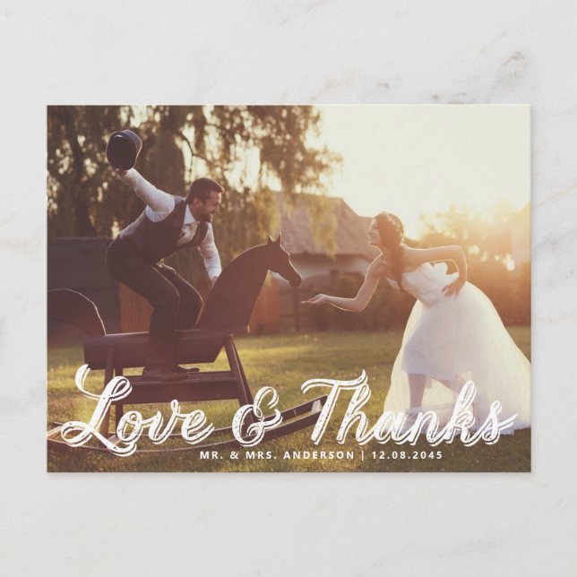 Cartão Postal Casamento Rustic Calliografia Obrigado Cartão-Post (Frente)