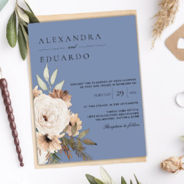 Cartão Postal Casamento Rustic Dusty Blue e Boho Wildflower
