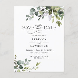 Cartão Postal Casamento Rustic Eucalyptus Greenery Salvar a Data
