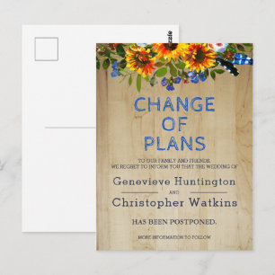 Cartão Postal Casamento Rustic Floral Barn Wood Adiou Cancelamen