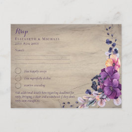 Cartão Postal Casamento Rustic Fuchsia Floral Woodland