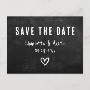 Cartão Postal Casamento Rustic Heart Chalkboard Salvar A Data