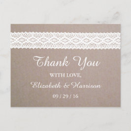 Cartão Postal Casamento Rustic Kraft & Vintage White Lace