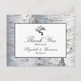 Cartão Postal Casamento Rustic Silver Birch Tree Obrigado