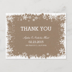 Cartão Postal Casamento Rustic Snowflakes Obrigado Postcards