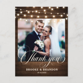 Cartão Postal Casamento Rustic String Lights Obrigado