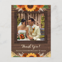Cartão Postal Casamento Rustic Sunflower Boho Rosa Obrigado Foto