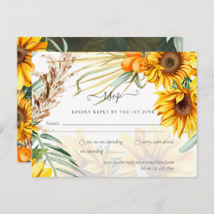Cartão Postal Casamento Rustic Sunflower Pampas Grass