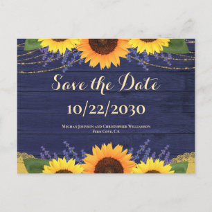 Cartão Postal Casamento Rústico de Madeira Marinho Girassol Salv