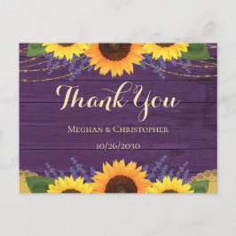 Cartão Postal Casamento Rústico De Madeira Púrpura Girassol Obri