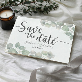 Cartão Postal Casamento Rústico Eucalipto Verde SAVE THE DATE
