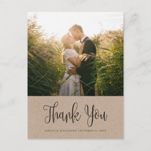 Cartão Postal Casamento rústico moderno. Obrigado de caligrafia
