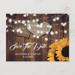 Cartão Postal Casamento Rústico no Campo com Girassóis Salve a D