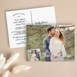 Cartão Postal Casamento Salva Data 2 Fotos Caligrafia Branca