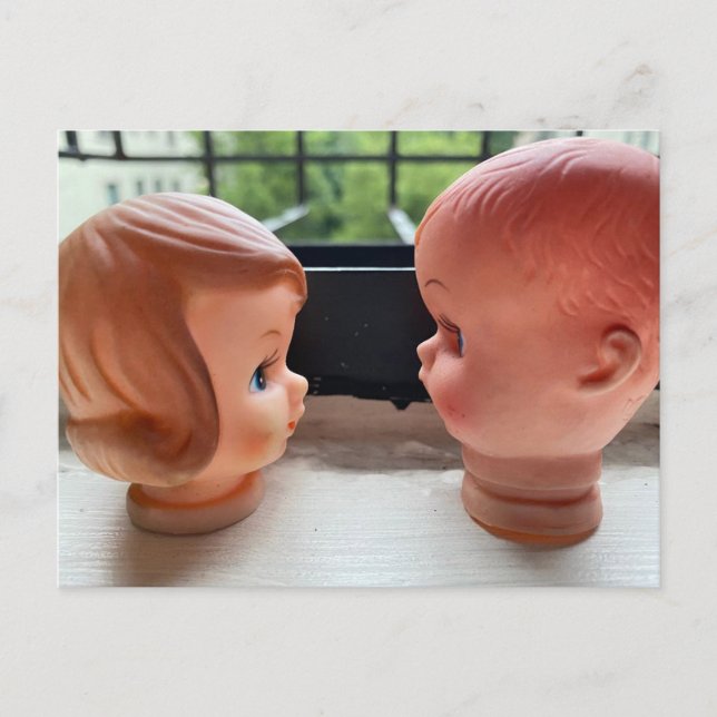 Cartão Postal Casamento Salve o Cartão-Postal Data Bonecas retro (Frente)