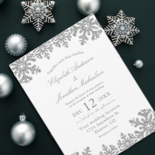 Cartão Postal Casamento Silver Winter Snowflake