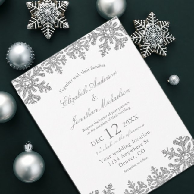 Cartão Postal Casamento Silver Winter Snowflake (Criador carregado)