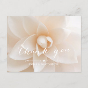 Cartão Postal Casamento Simples Branco Floral Obrigado