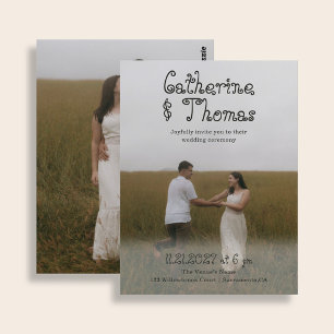 Cartão Postal Casamento Simples Chique Rústico 2 Fotos