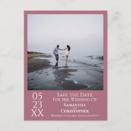 Cartão Postal Casamento simples de Rosa, salve a foto de data