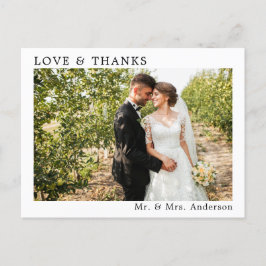 Cartão Postal Casamento Simples e Minimalista Amor e Obrigados M