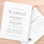 Cartão Postal Casamento Simples Elegante Moderno Minimalista<br><div class="desc">Composto por escrita cursiva e tipografia serifônica. Tudo contra um pano de fundo de branco puro. Estes elementos são modernos,  simples e quicos. Este foi projetado pelo White Paper Birch Co. exclusivo para Zazzle. Disponível aqui: http://www.zazzle.com/store/whitepaperbirch</div>