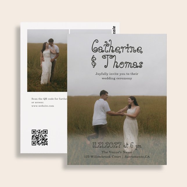 Cartão Postal Casamento Simples Elegante Rústico 3 Código QR de  (Criador carregado)
