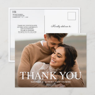 Cartão Postal Casamento Simples Moderno Foto Elegante Obrigado