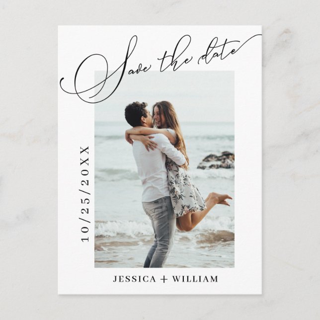 Cartão Postal Casamento Simplesmente Elegante Salve a Foto da Da (Frente)