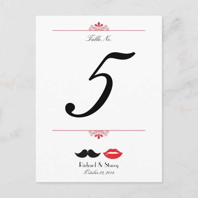 Cartão Postal Casamento tema damasco de bigode vermelho, preto e (Frente)