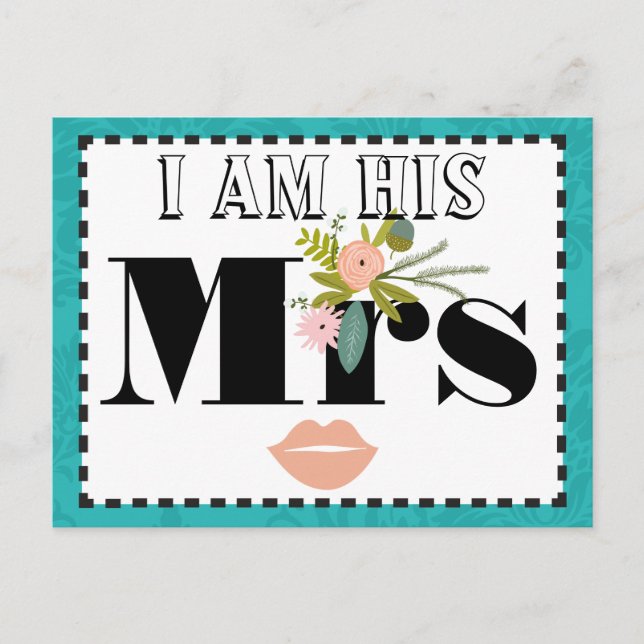 Cartão Postal Casamento tema damasco de Chartreuse Turquoise Mod (Frente)