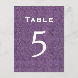 Cartão Postal Casamento tema damasco Roxo Plum Número 5 C204