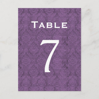 Cartão Postal Casamento tema damasco Roxo Plum Número 7 C206
