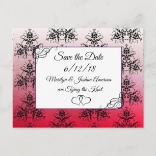 Cartão Postal Casamento tema damasco Vermelho Preto Salve o Cart