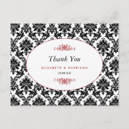 Cartão Postal Casamento tema damasco Vermelho Vintage Preto e Br